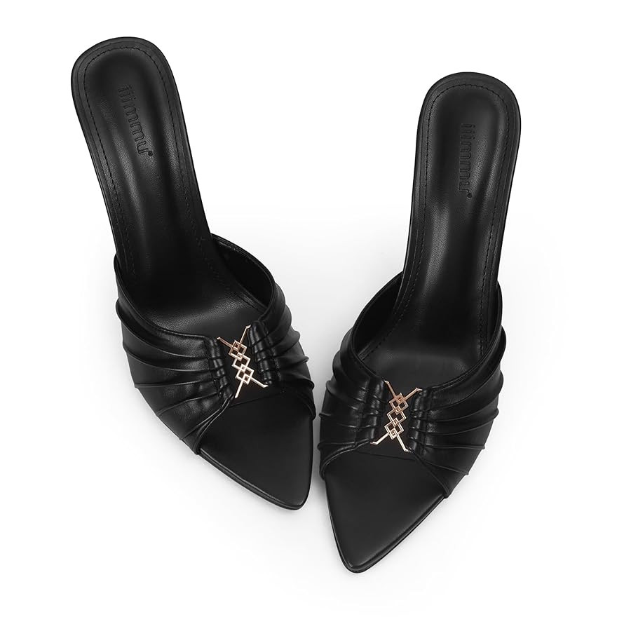 iiimmu 3.5 IN Stiletto Mules High Heels with Pointed Peep Toe Heeled Sandals Faux Leather | Amazon (US)