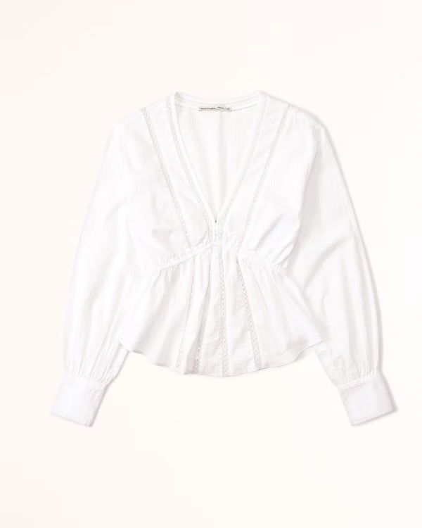 Long-Sleeve Babydoll Plunge Top | Abercrombie & Fitch (US)