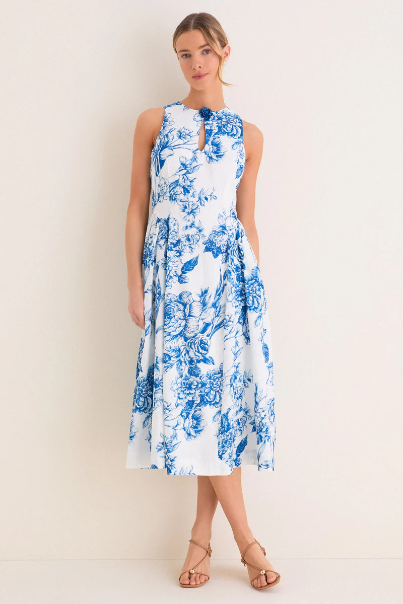 Blue & White Blooms Floral Posey Midi Dress | Tuckernuck (US)