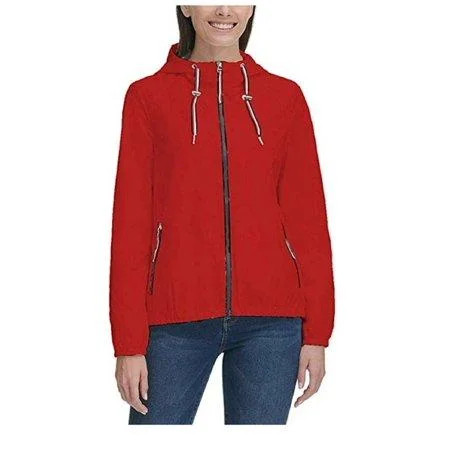 Tommy Hilfiger Ladies Windbreaker Rain Hooded Jacket Red Small | Walmart (US)