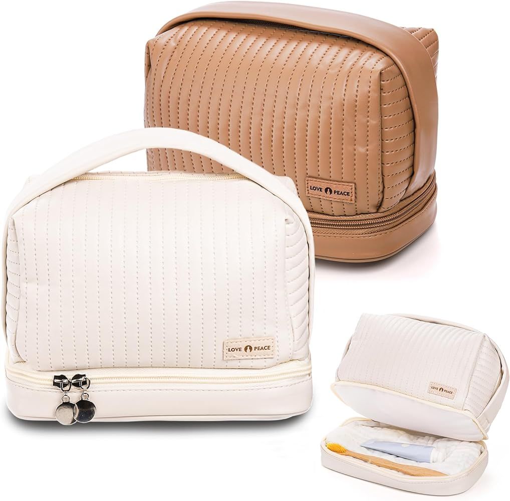 Hiceeden 2 Pack Double Layer Makeup Bag with Brush Holder, Portable Travel Makeup Organizer Bag, ... | Amazon (CA)