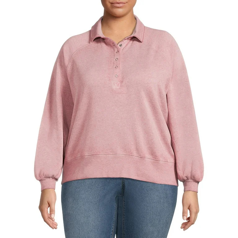 Terra & Sky Women's Plus Size Polo Fleece Sweatshirt | Walmart (US)