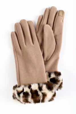 Marcus Adler Women's Leopard Faux Fur Cuff Jersey Glove | Belk