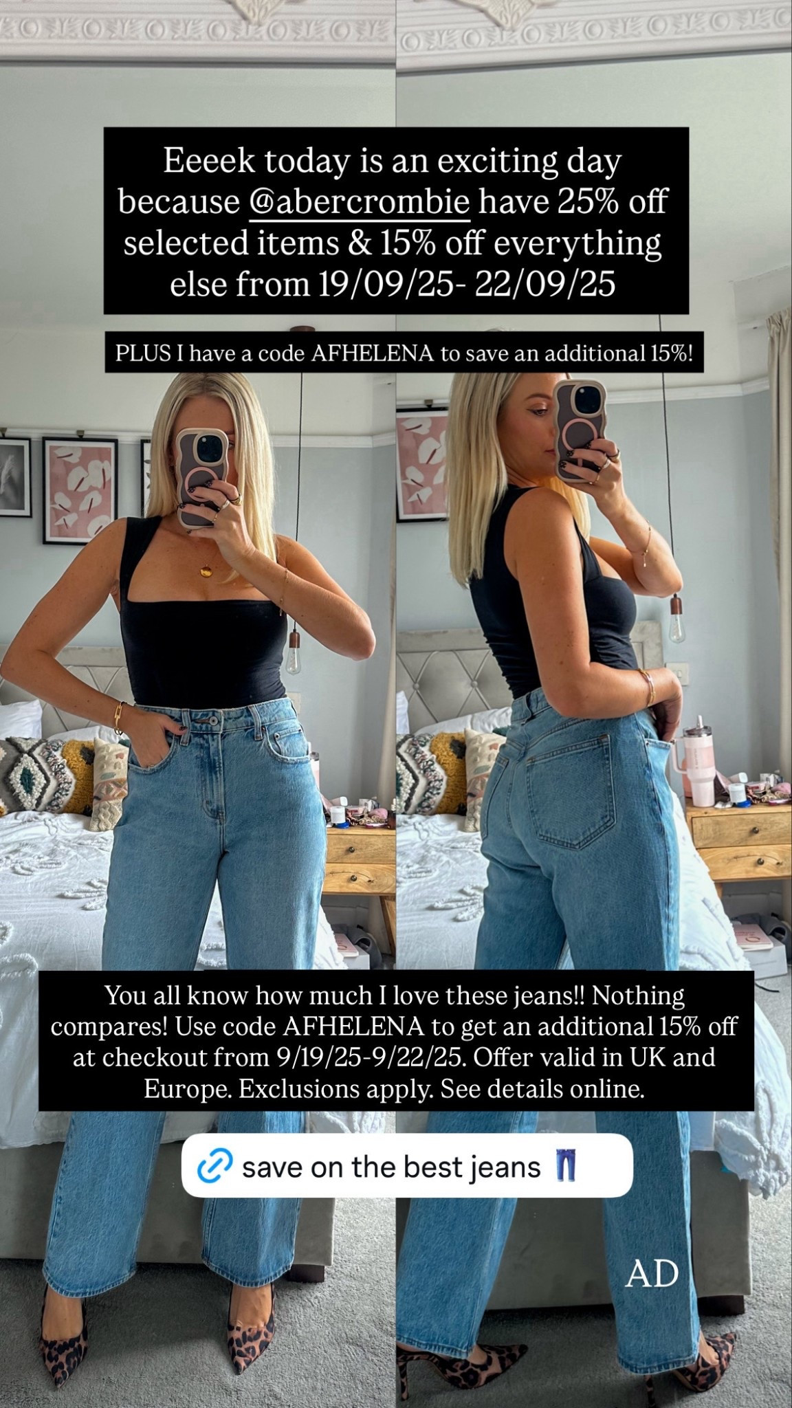 Save on the best jeans!! Everything is already up to 25% off at Abercrombie and you can use code AFHELENA to save an additional 15%! 

Abercrombie jeans, Abercrombie discount, ad 

#LTKeurope #LTKautumn #LTKuk