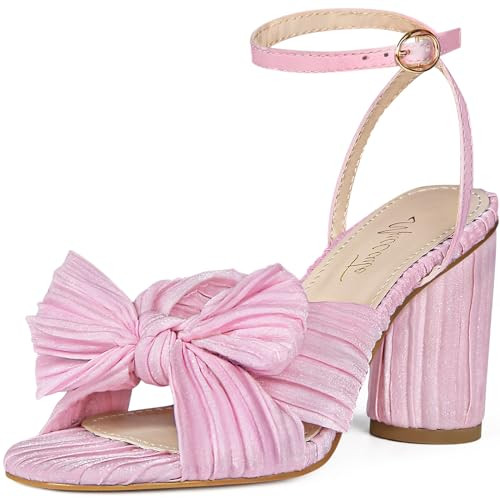 MUCCCUTE Women's Bow Knot Heeled Sandals Ankle Buckle Strap Chunky Heeled Open-toe Comfortable Wedding Party Fashion Heeled | Amazon (US)