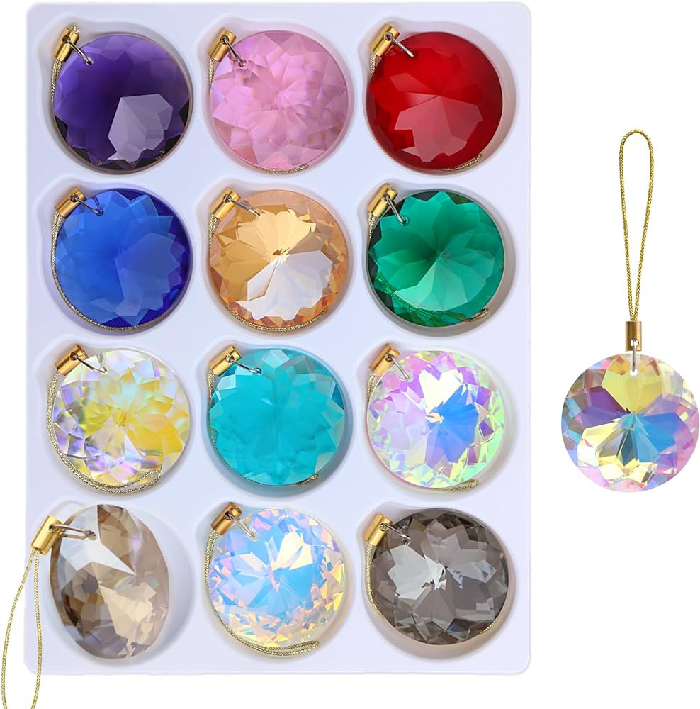 LUMITI 12 Pcs Crystal Glass Christmas Balls Ornaments, 1.18″ Mini Round Prism Flower Xmas Tree ... | Amazon (US)
