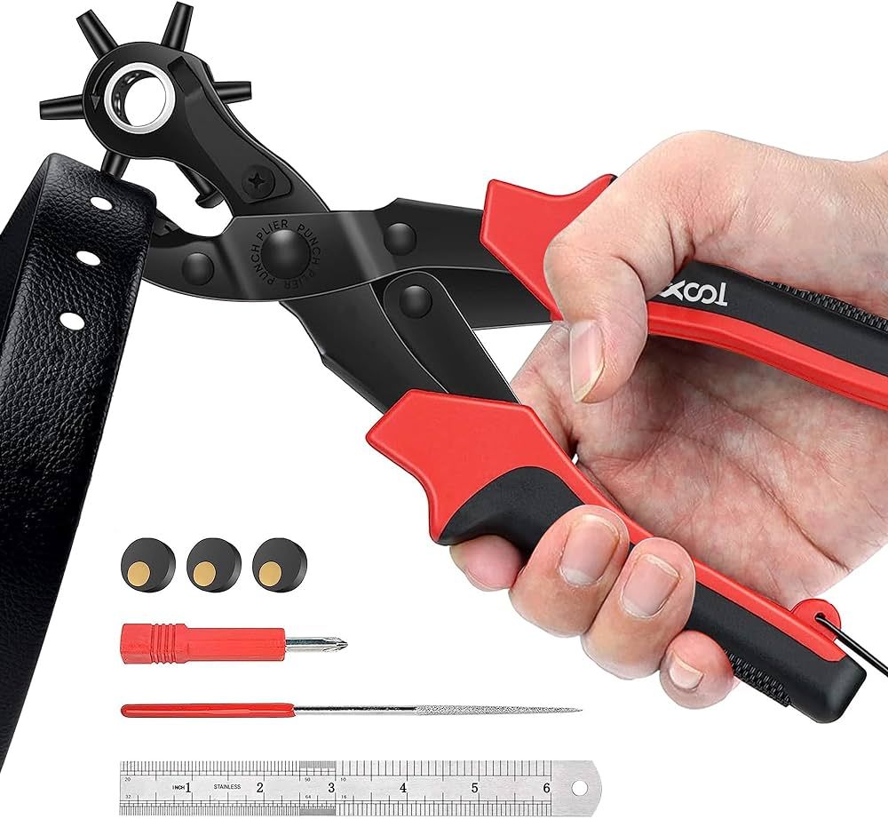 Revolving Punch Plier Kit, XOOL Leather Hole Punch Set for Belts, Watch Bands, Straps, Dog Collar... | Amazon (US)