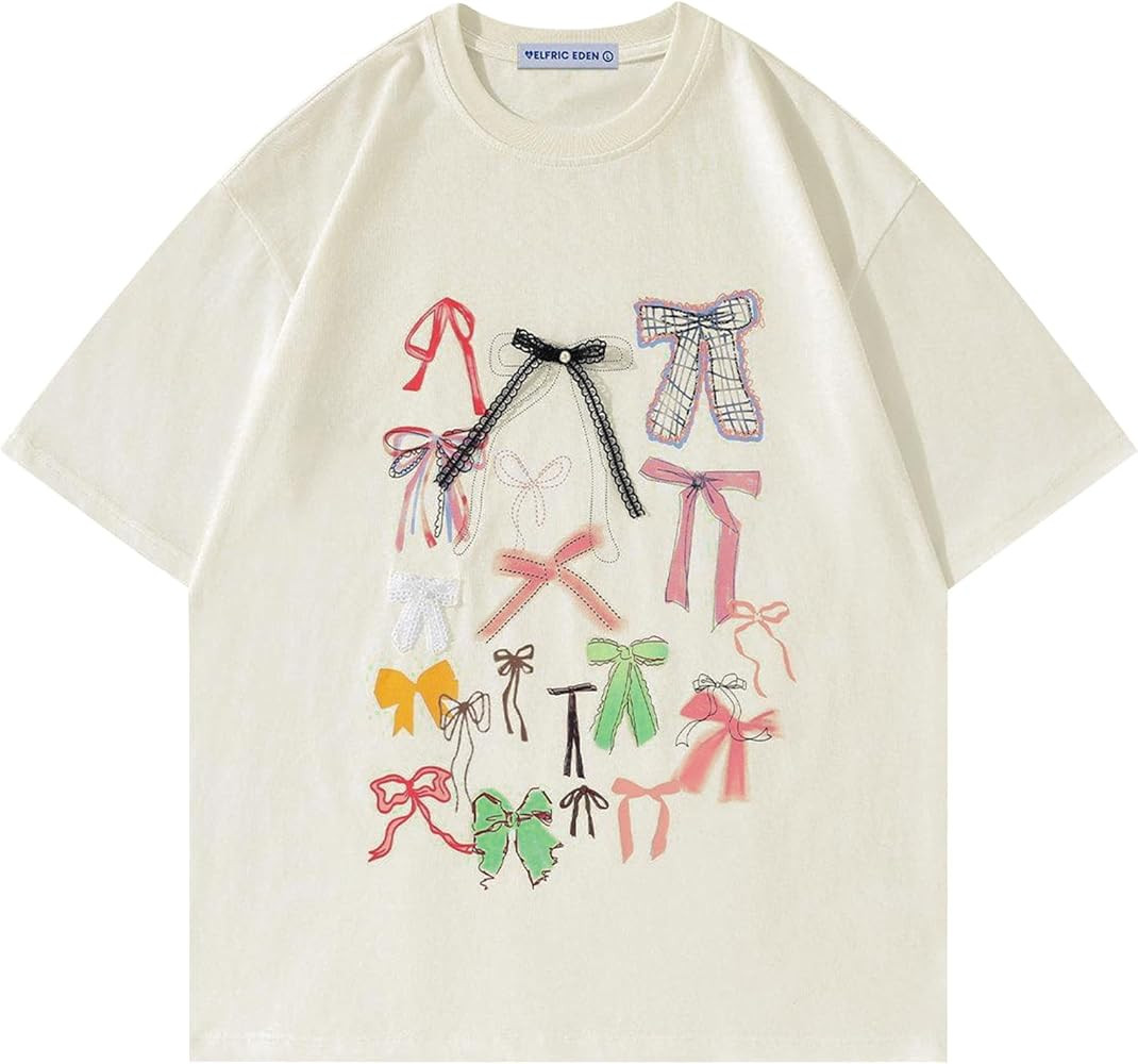 Aelfric Eden Bow Shirt for Women Oversized Graphic Tees Y2K Cute Print Short Sleeve T-Shirt Casua... | Amazon (US)