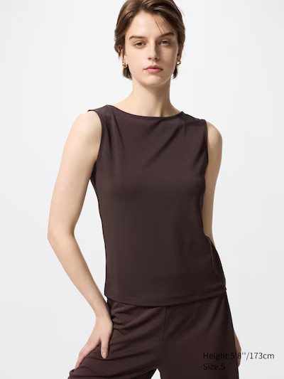 Crepe Jersey Boat Neck Sleeveless T-Shirt | UNIQLO (US)