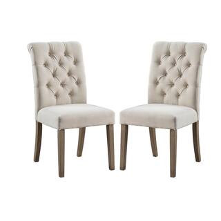 Valence Tan Upholstery Button Tufting Dining Accent Chair Set of 2 | The Home Depot