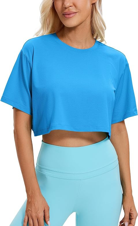 CRZ YOGA Womens Short Sleeve Tops Lightweight Breathable Workout Shirts High Neck Crop Tops Athle... | Amazon (US)
