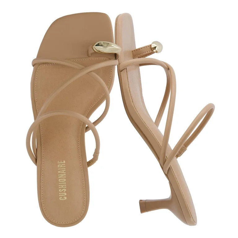 Cushionaire Maui Strappy Womens Sandals with Kitten Heels – Vegan Leather Square Toe Dress Sand... | Walmart (US)