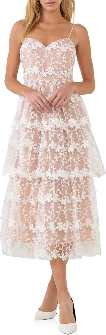 Floral Embroidered Tiered Lace Midi Dress | Nordstrom