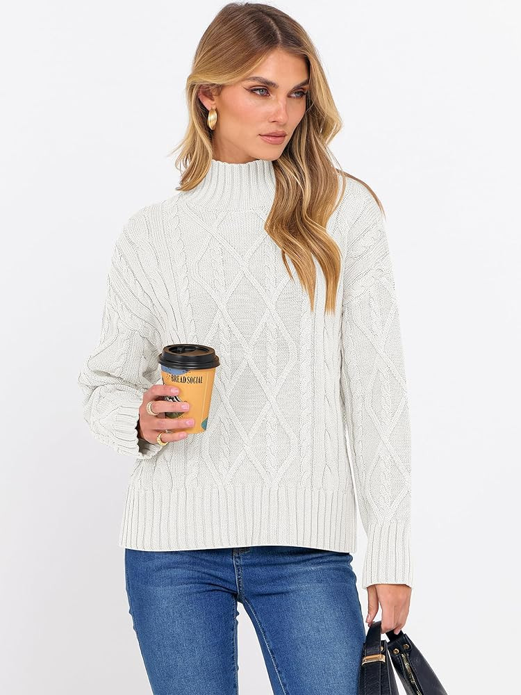 ANRABESS Sweaters for Women Oversized Long Sleeve Turtleneck Cable Knit Casual Loose Pullover Top... | Amazon (US)