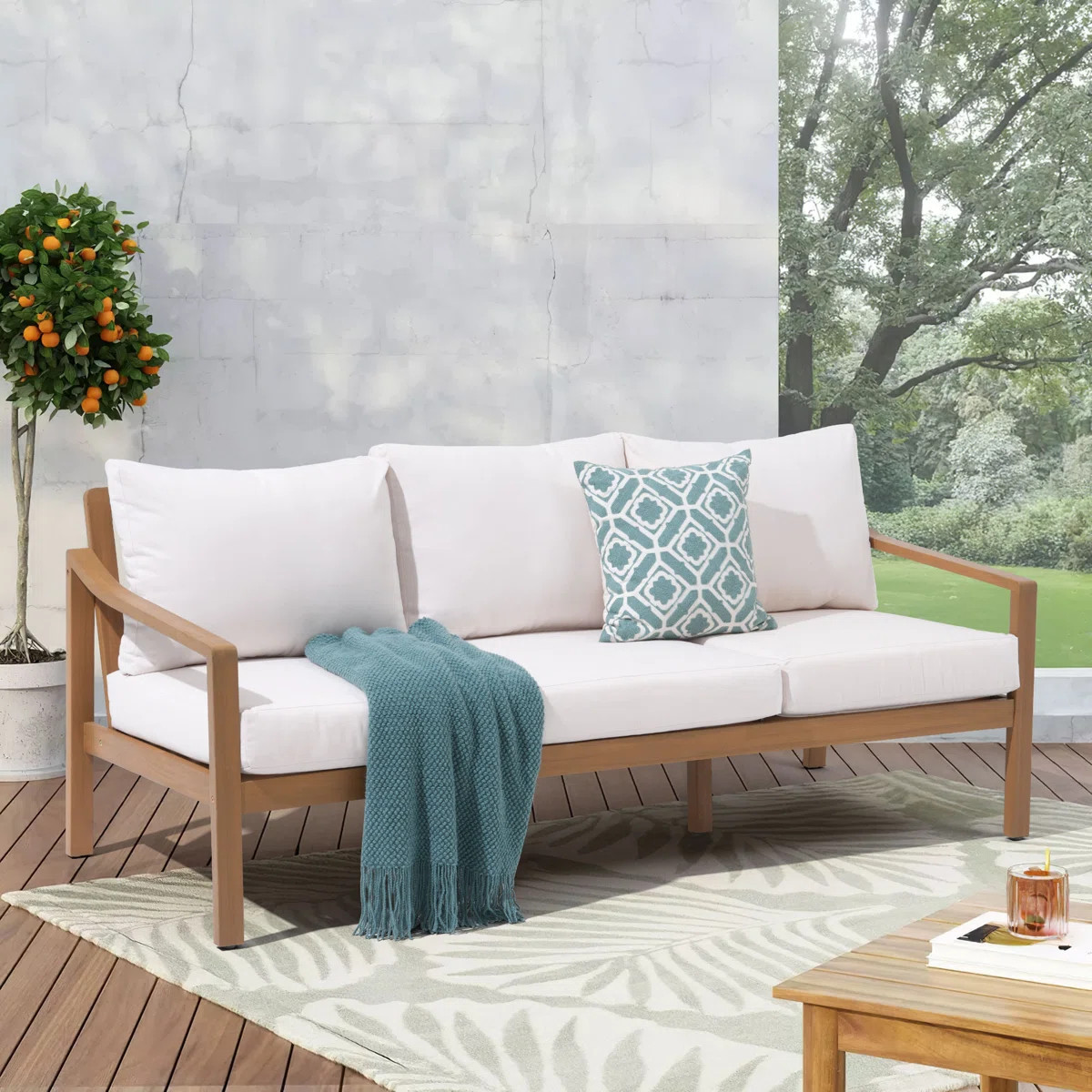 Latitude Run\u00ae Outdoor Patio Sofa With Cushions & Reviews | Wayfair | Wayfair North America