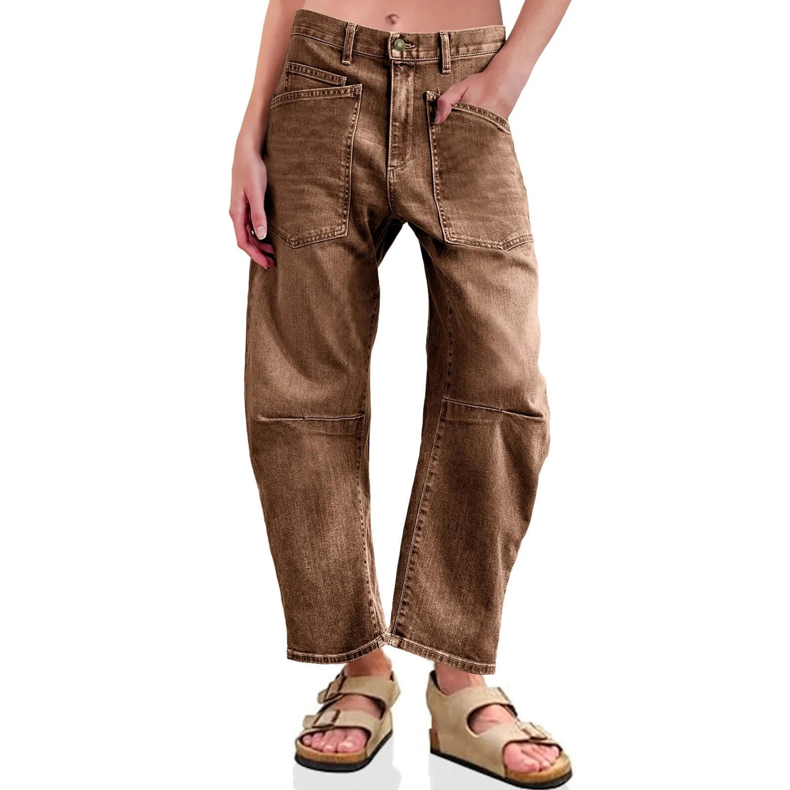 High Waisted Wide Leg Vintage Denim Pants Women Baggy Barrel Horseshoe Jeans | Walmart (US)