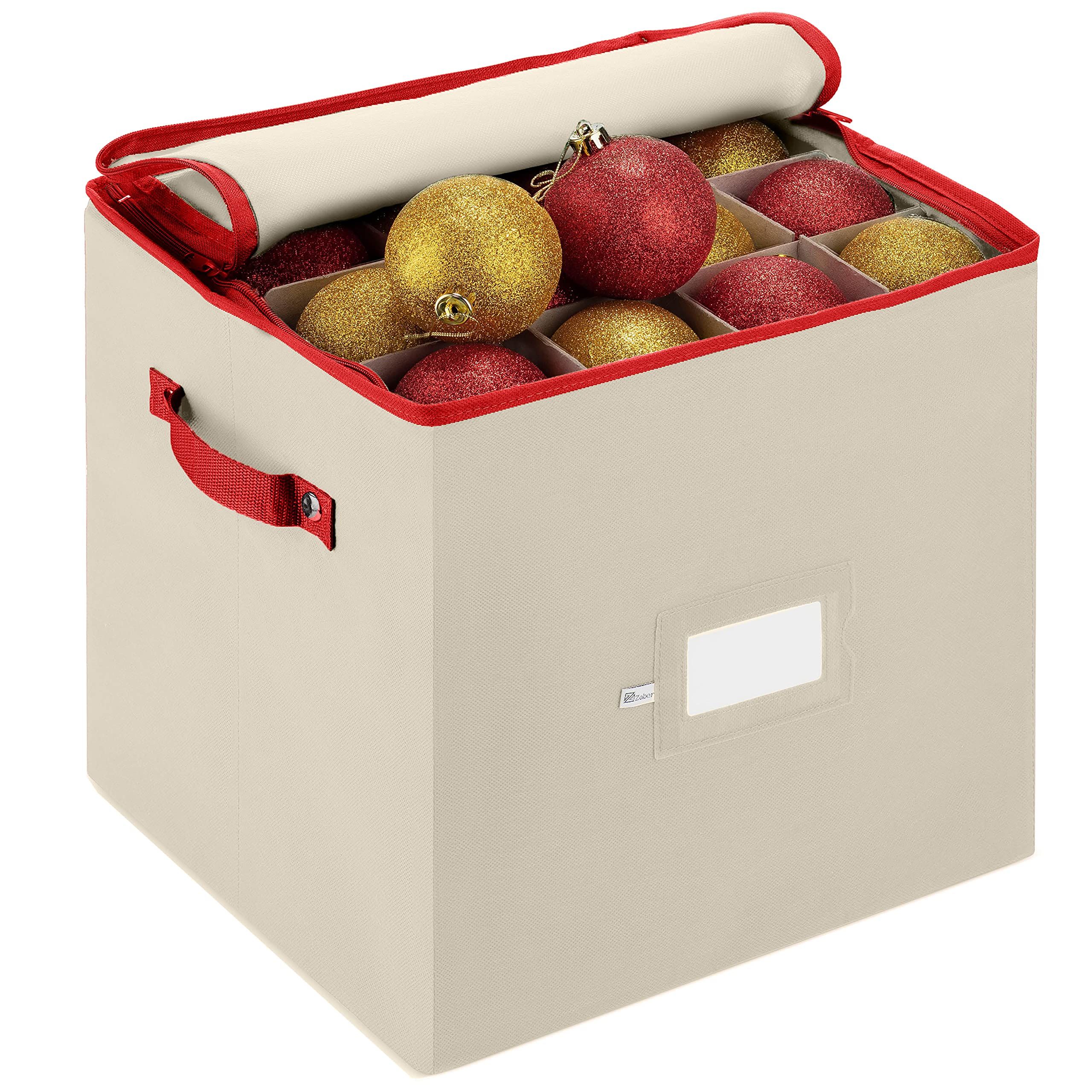 Christmas Ornament Storage Box with Dual Zipper Closure - Box Contributes Slots for 64 Holiday Ornam | Amazon (US)