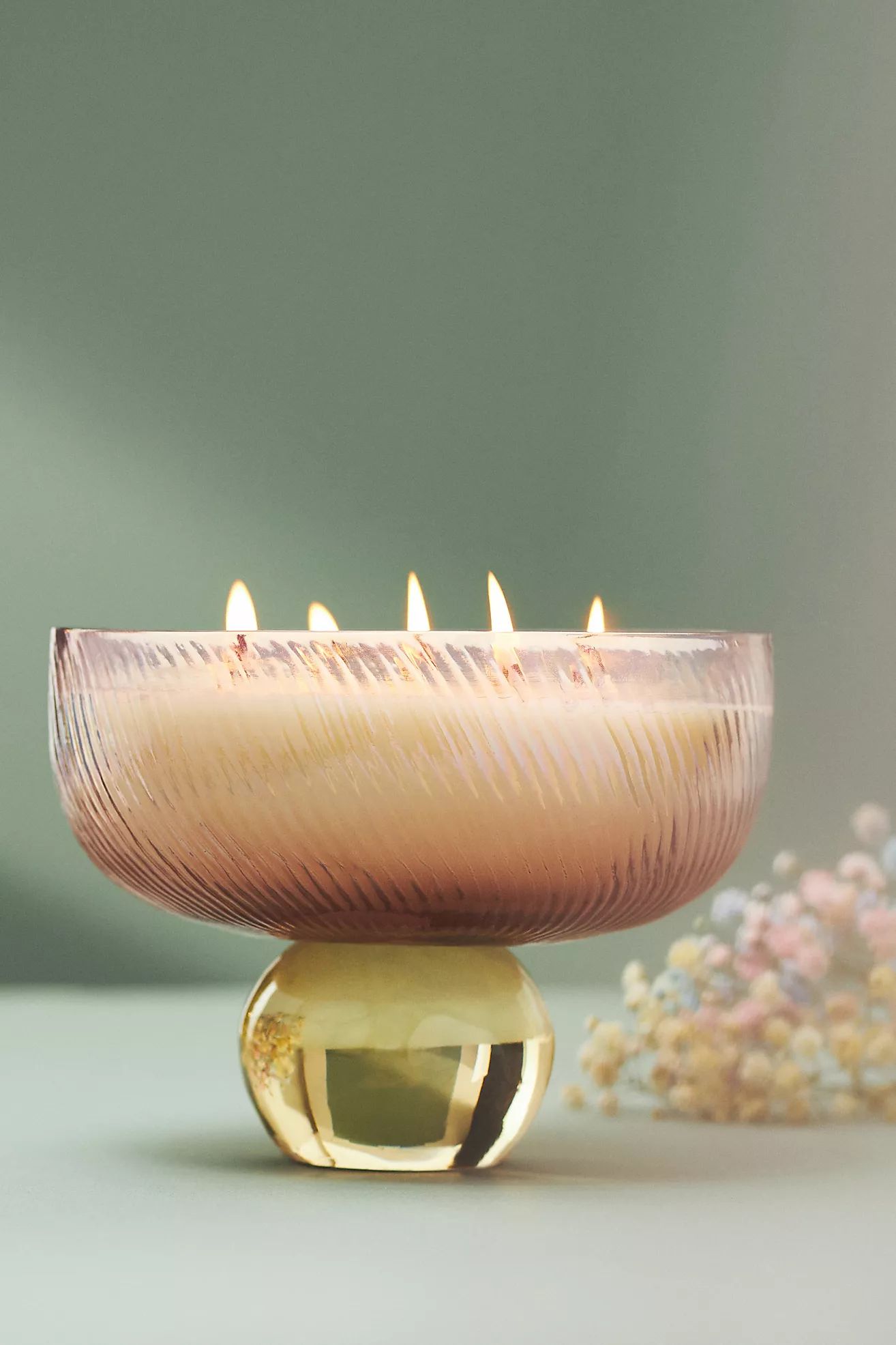 Pedestal Floral Peony Blush Glass Candle | Anthropologie (US)