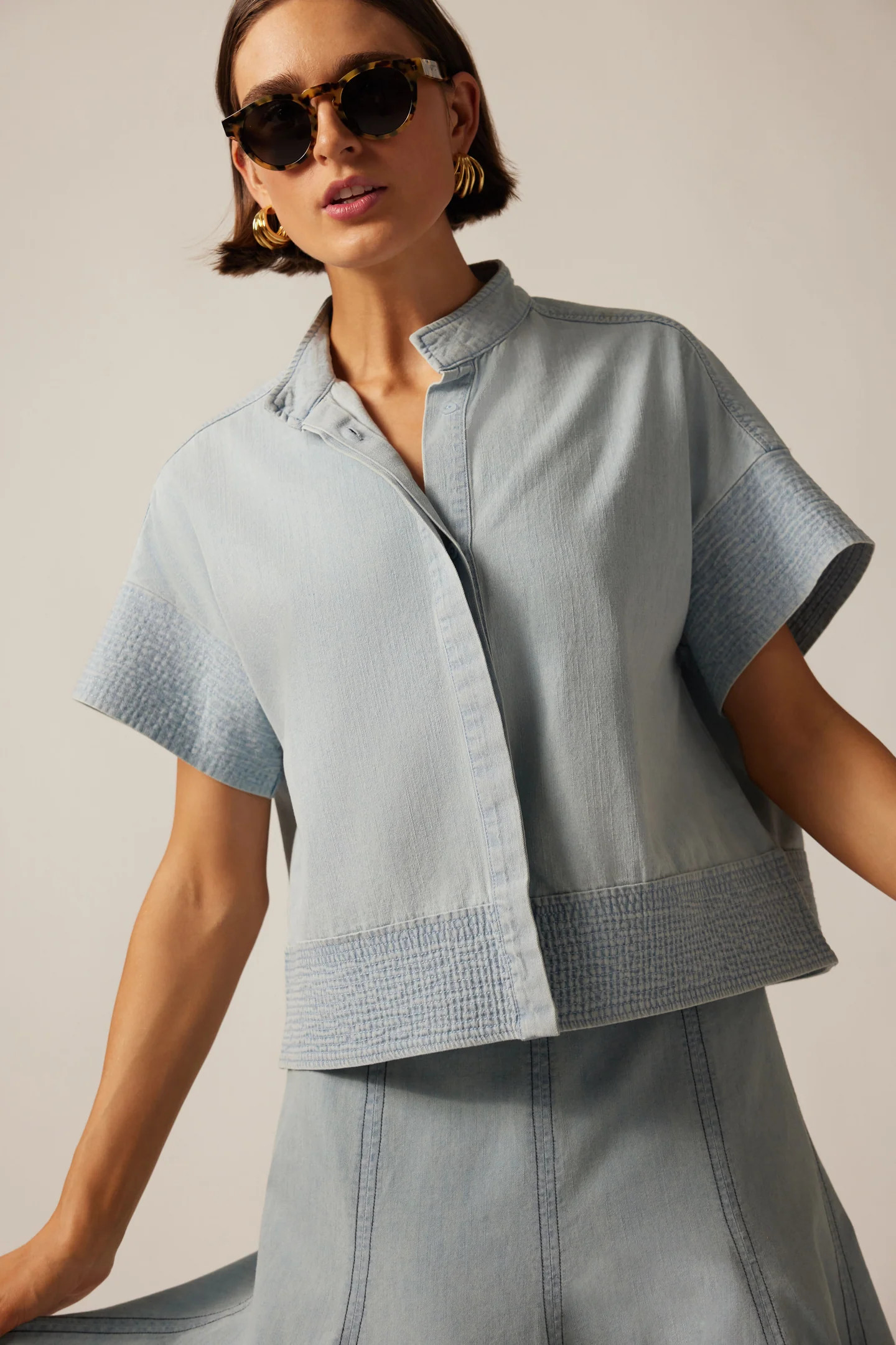Light Wash Denim Trapunto Stitch Sofia Shirt | Tuckernuck (US)