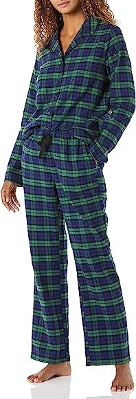 Amazon Essentials Women's Flannel Long-Sleeve Button Front Shirt and Pant Pajama Set | Amazon (US)