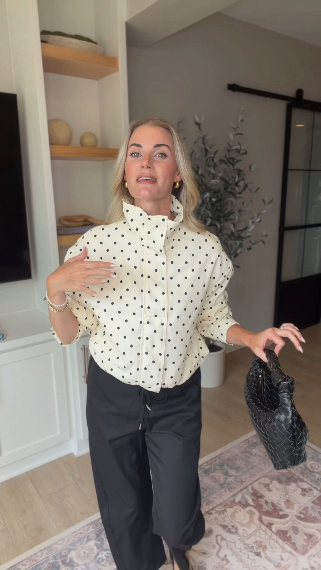 Back to school outfit idea – wearing a small in the polkadot funnel neck, jacket, and viral barrel pants. #AmazonFashion #AmazonFashionFinds. ￼

#LTKootd #LTKmomlife #LTKOver40