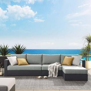 Tahoe Outdoor Patio Powder-Coated Aluminum 3-Piece Right-Facing Chaise Sectional Sofa Set in Gray Gray | The Home Depot