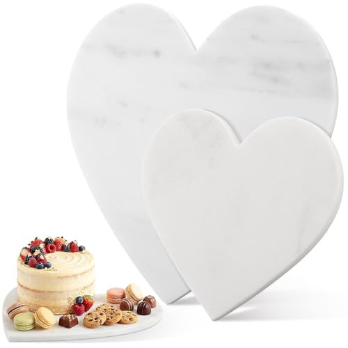 Teecyhooo 2 Pcs Valentine Heart Shaped Marble Cutting Board 11.4 x 11.4 x 0.4 Inch and 7.5 x 7.5 x 0.4 Inch Marble Serving Tray Cheese Charcuterie Board Serving Platter for Cheese and Vegetables Gifts | Amazon (US)