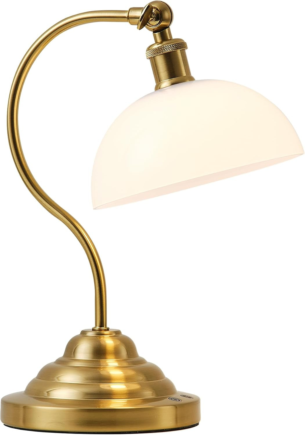Cordless Table Lamp, Battery Operated Vintage Desk Light, Brass & White | Amazon (US)