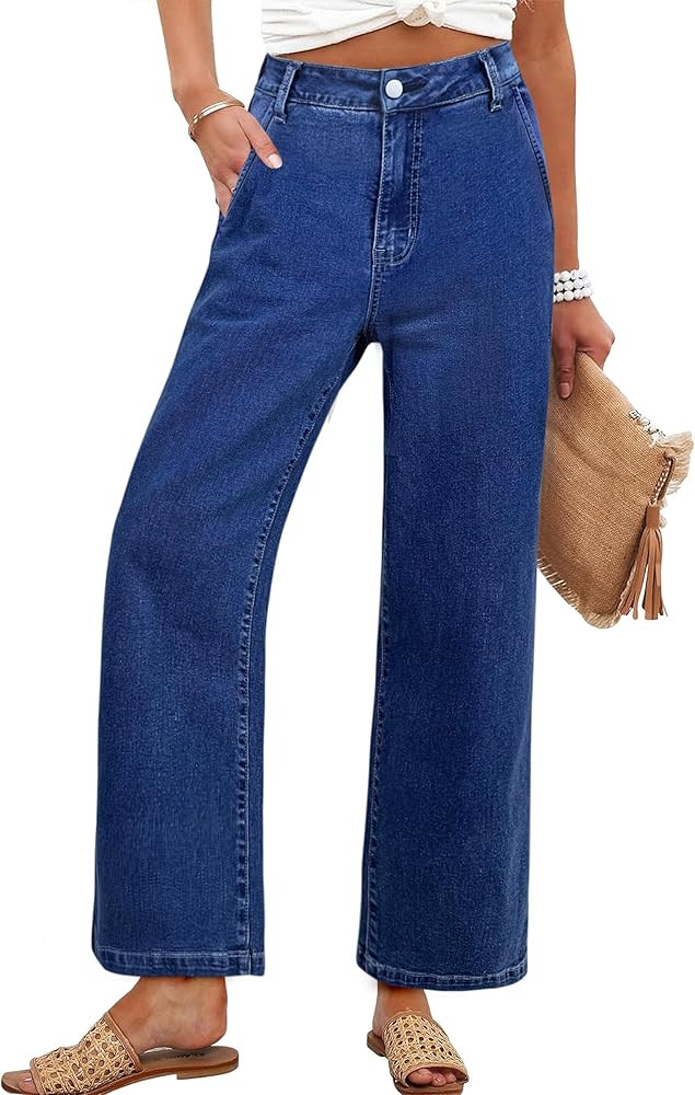 ANRABESS Womens Jeans High Waist Straight Leg Stretchy Ankle Length Denim Pants with Pockets | Amazon (US)