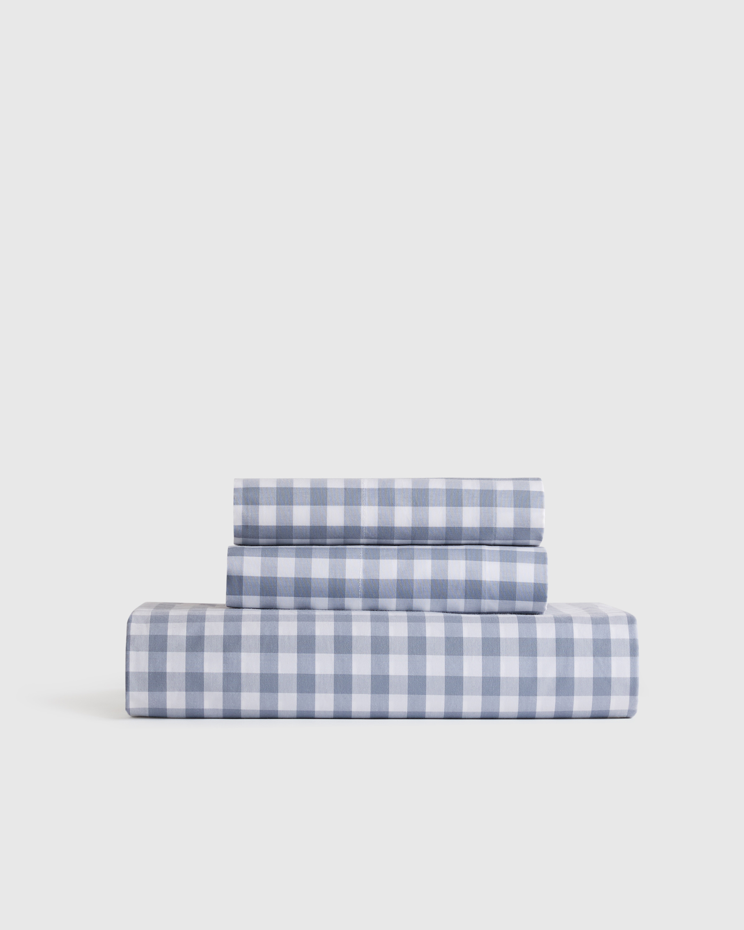 Quince | Classic Organic Percale Gingham Fitted Sheet Set in Blue Fog, Size Twin, Percale Cotton | Quince