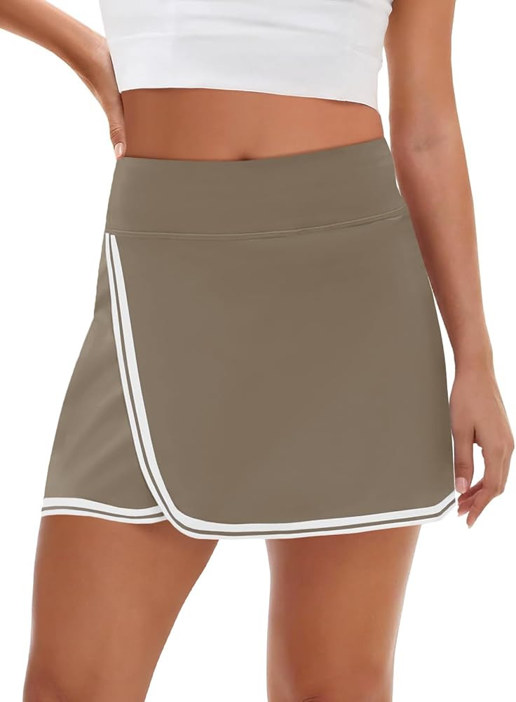Fisoew Womens Golf Tennis Running Skorts Striped Elastic Waist Skirts Quick Dry Workout Athletic ... | Amazon (US)