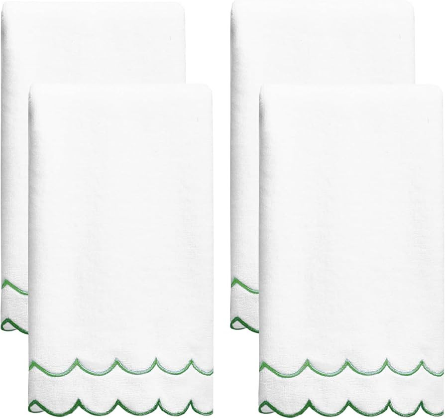 4 Pcs100% Cotton Hand Towels for Bathroom，16 * 27 Inch Scalloped Hand Towels Embroidered Decora... | Amazon (US)