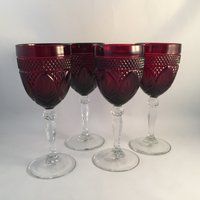 Set of 4 Vintage Ruby Red Cristal dArques Durand Tall Wine Glasses, Great for Special Occasions or Everyday Use, Holds 8 oz | Etsy (US)