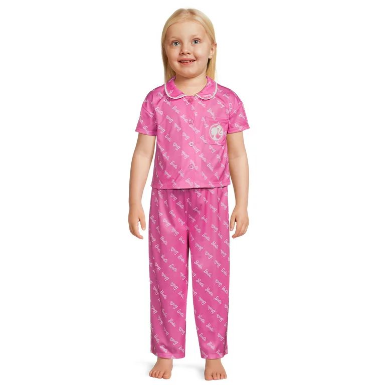 Barbie Toddler Girls Short Sleeve Long Pant Button Front Pajama Coat Set, 2-Piece, Sizes 2T-5T | Walmart (US)