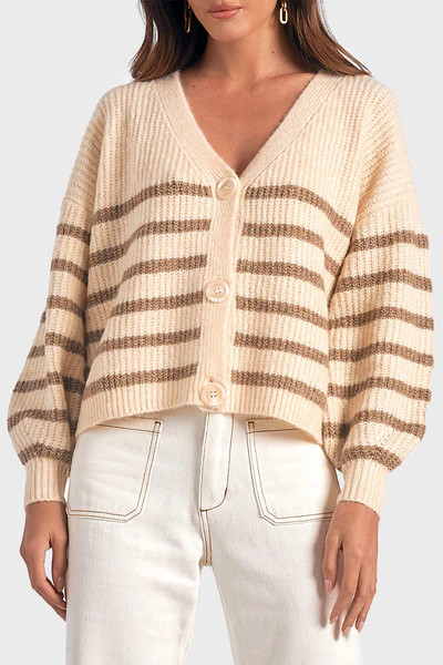 Elan Striped V-Neck Cardigan | Gibson