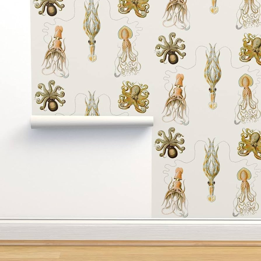 Spoonflower Removable Wallpaper 12ft x 2ft - Sea Vintage Jellyfish Octopus Nautical Custom Pre-Pa... | Amazon (US)
