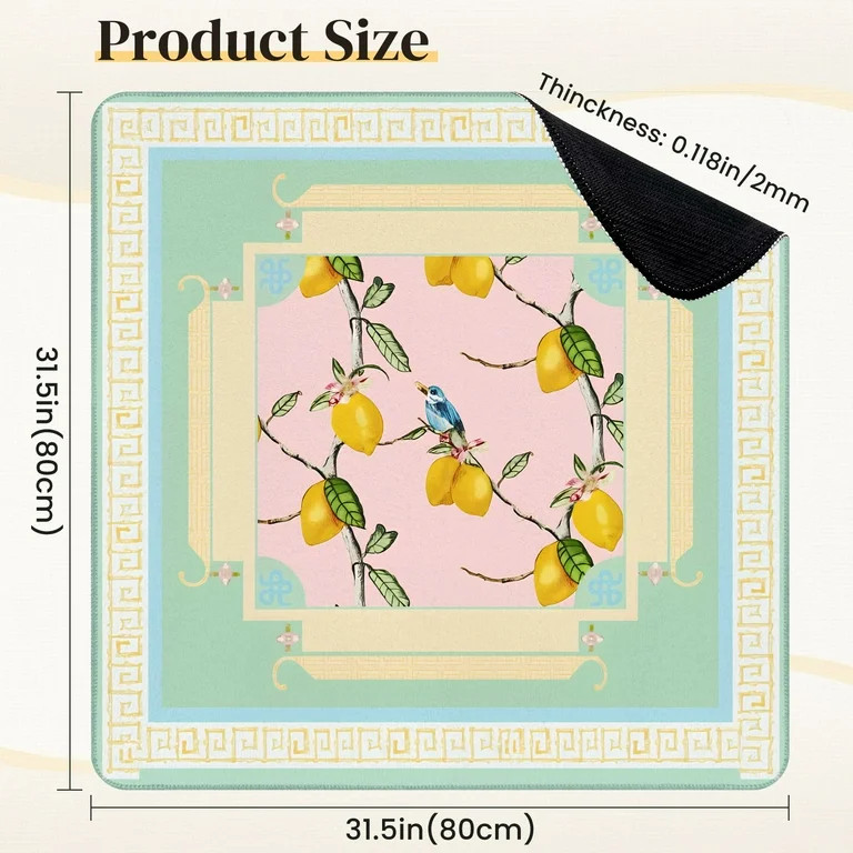 Mahjong Mat 31.5" x 31.5" Bird Lemon Branch Pastel Geometric Border Non-Slip Noise Reduction Mahj... | Walmart (US)