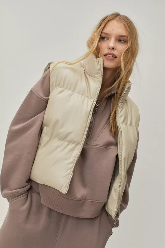 Faux Leather Matte Quilted Puffer Vest | Nasty Gal (US)