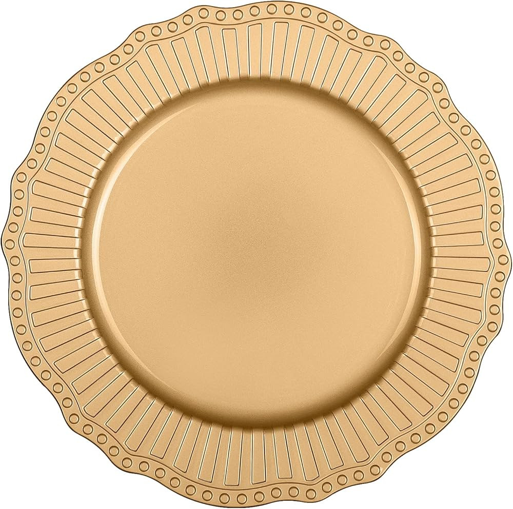 Gold Charger Plates Set - 13” Vintage Plastic Dinnerware Set - Reusable Elegant Serving Plates ... | Amazon (US)