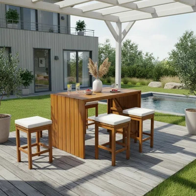5 - Piece Outdoor Solid Acacia Wood Dining Table Set For Patio, Porch, Poolside | Wayfair North America