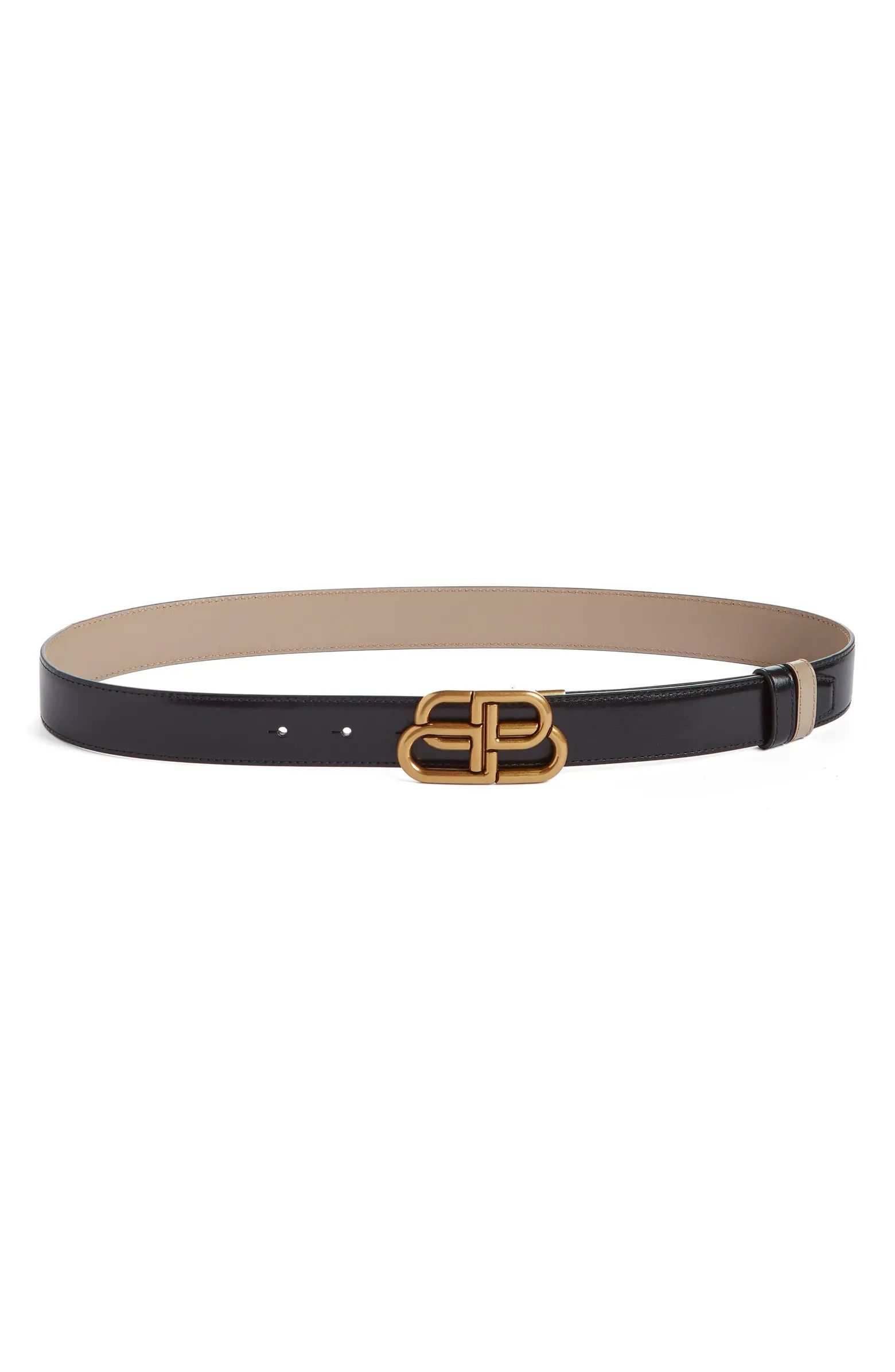 Balenciaga Logo Buckle Reversible Leather Belt | Nordstrom | Nordstrom