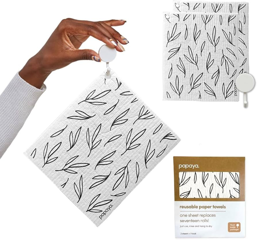 Papaya Swedish Dishcloths for Kitchen, 2 Reusable Paper Towels, 1 Hook | Amazon (US)