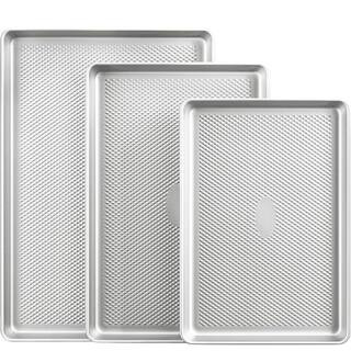 3-Piece Silver Carbon Steel Baking Sheet Pan Sets, Heavy Duty Nonstick Cookie Tray for Oven with Diamond Texture Pattern | The Home Depot