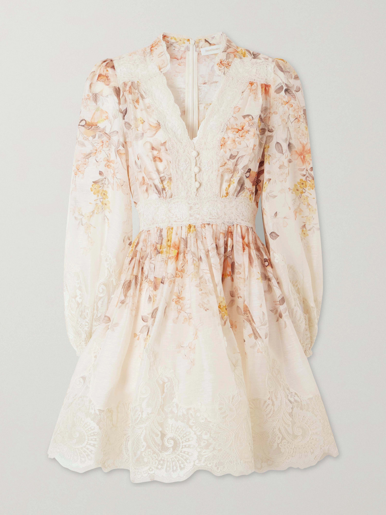 Zimmermann - Luna Lace-trimmed Linen And Cotton-blend Mini Dress - Neutrals | NET-A-PORTER (US)