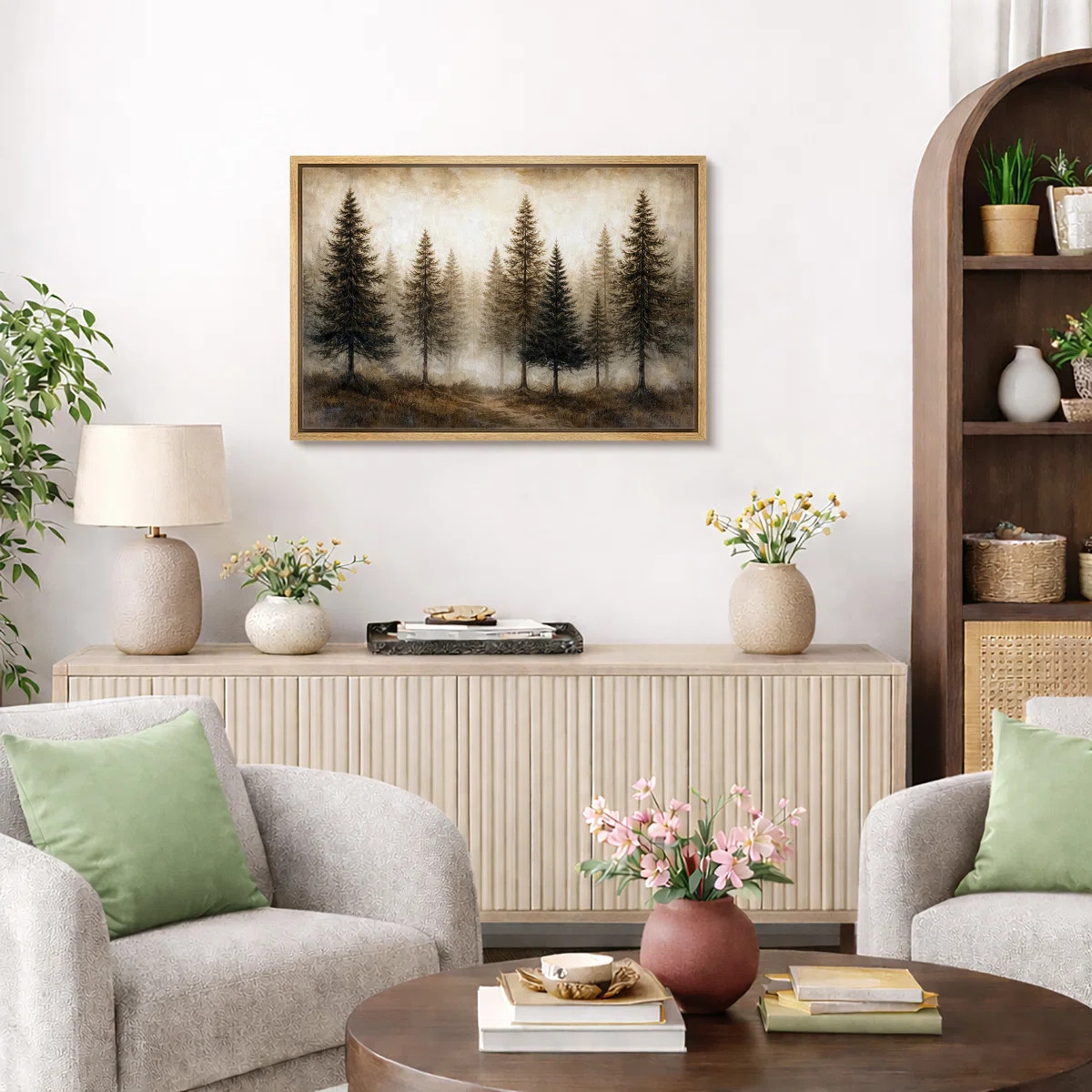 Vintage Forest Pine Tree Artwork, Rustic Woodland Landscape Living Room Pictures, Framed Canvas G... | Wayfair North America