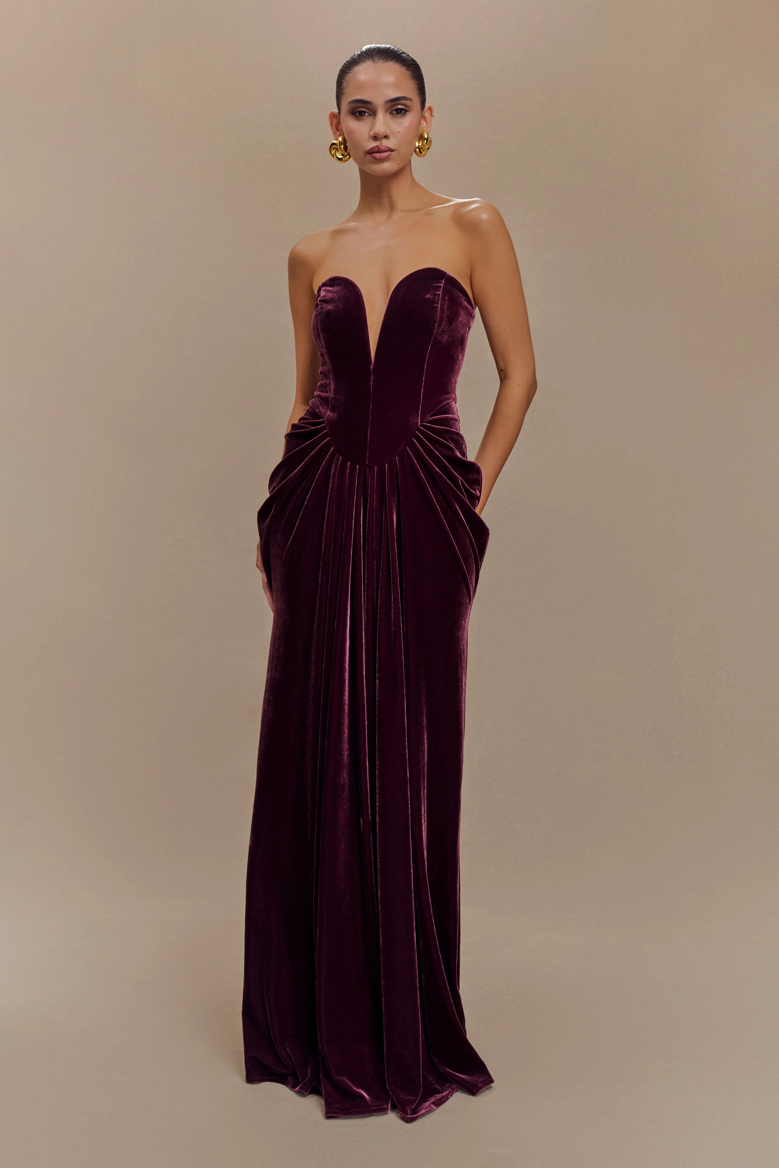 Paige Strapless Velvet Maxi Dress - Plum | Meshki (APAC)