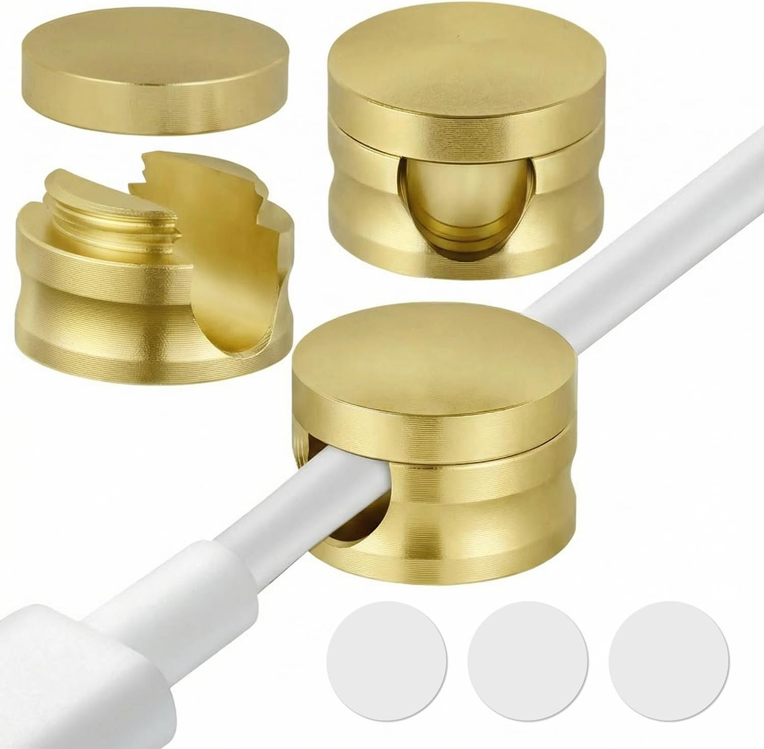 Kofuyni 3 Pack Upgraded Cord Management Clips with Extra-Large Adhesive Base, Stronger Hold Phone Charger Holder for Nightstand, Premium Aluminum Gold Sticky USB Wire Organizer Cable Clips for Desk | Amazon (US)