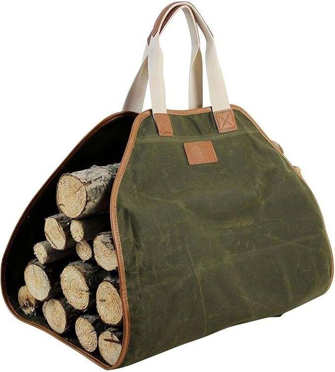 Canvas Log Carrier Bag,Waxed Durable Wood Tote,Fireplace Stove Accessories,Extra Large Firewood H... | Amazon (US)