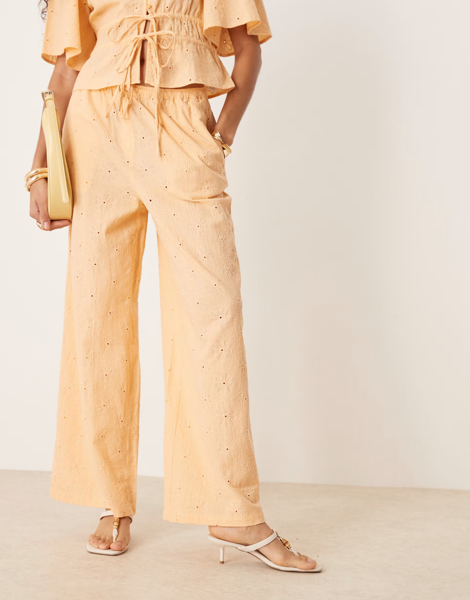 ASOS DESIGN pull on floral embroidery trousers co-ord in apricot | ASOS | ASOS (Global)