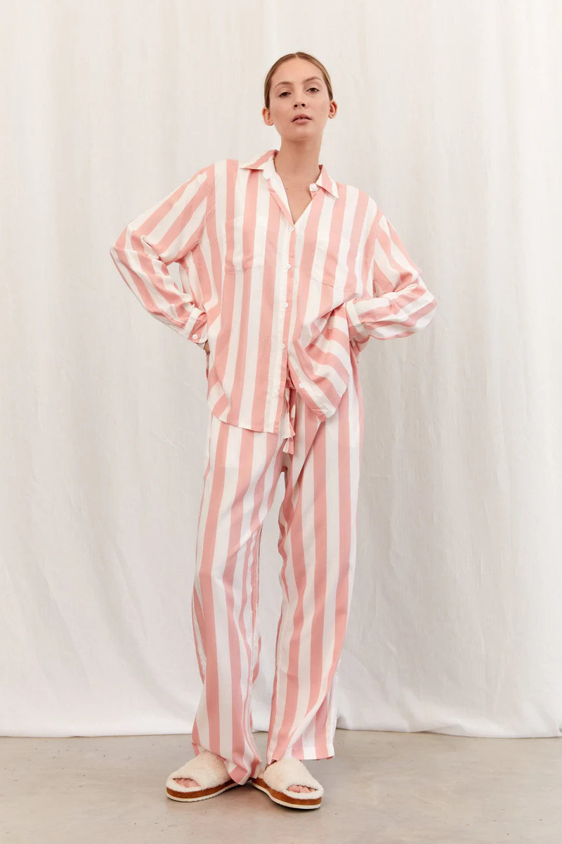 Marlon Long Sleep Set - Stripe - Peachy Pink | Piyama